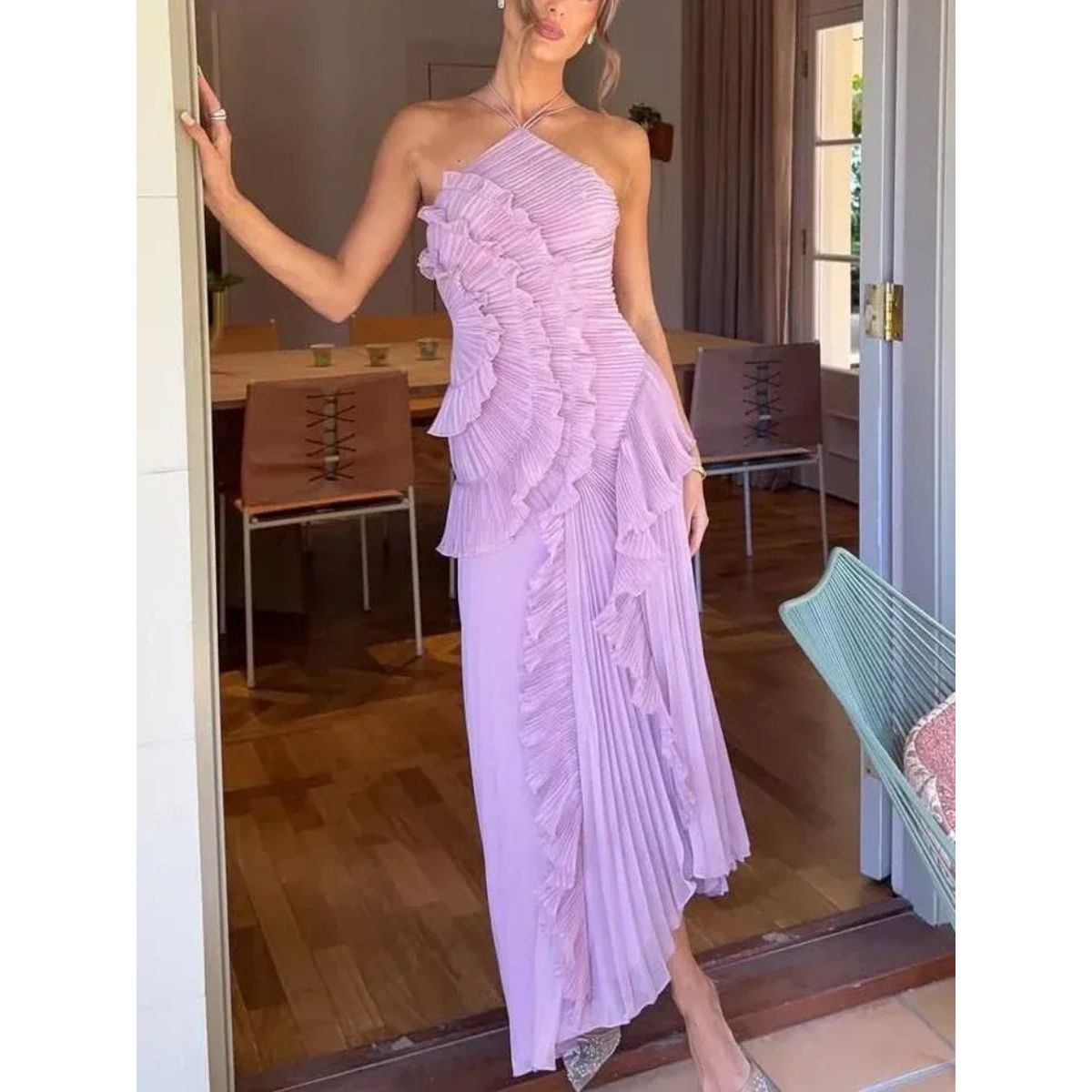 Kamilla | Elegancka długa sukienka z falbanami