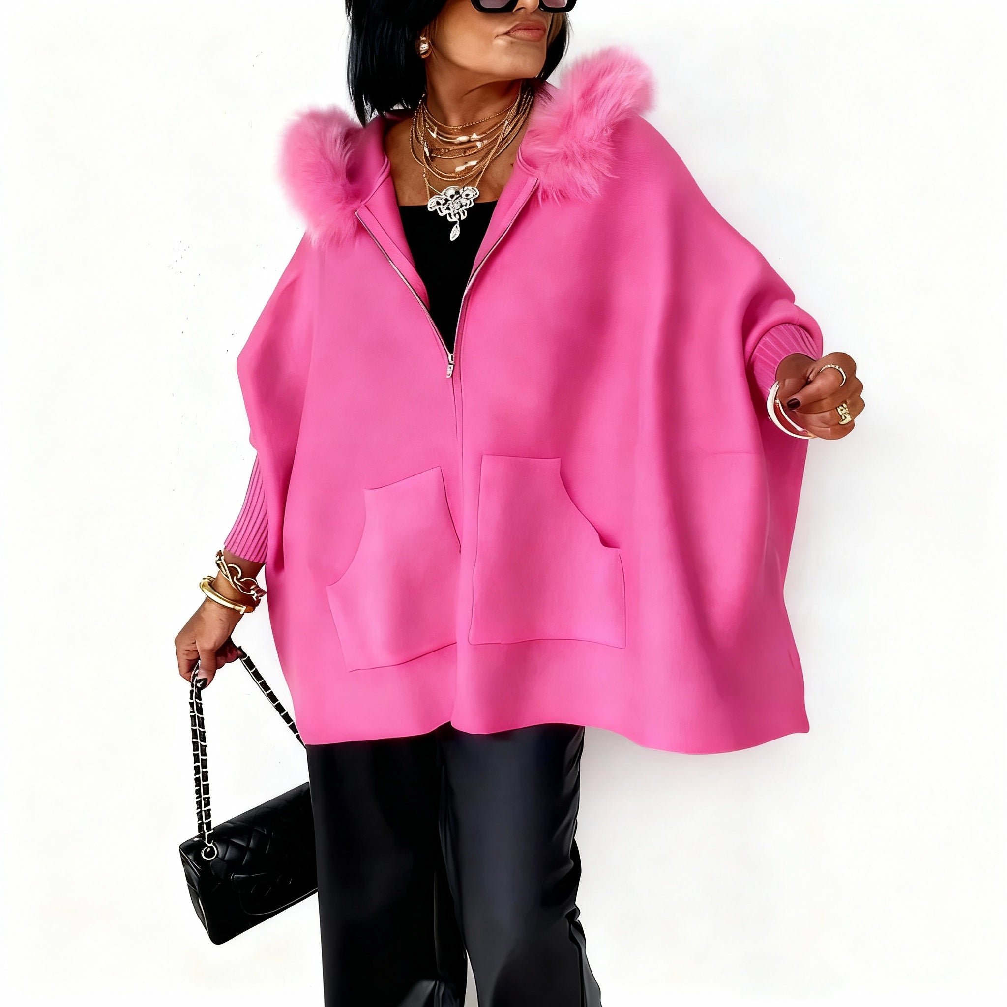 Klotylda | Luźny zimowy płaszcz z kapturem