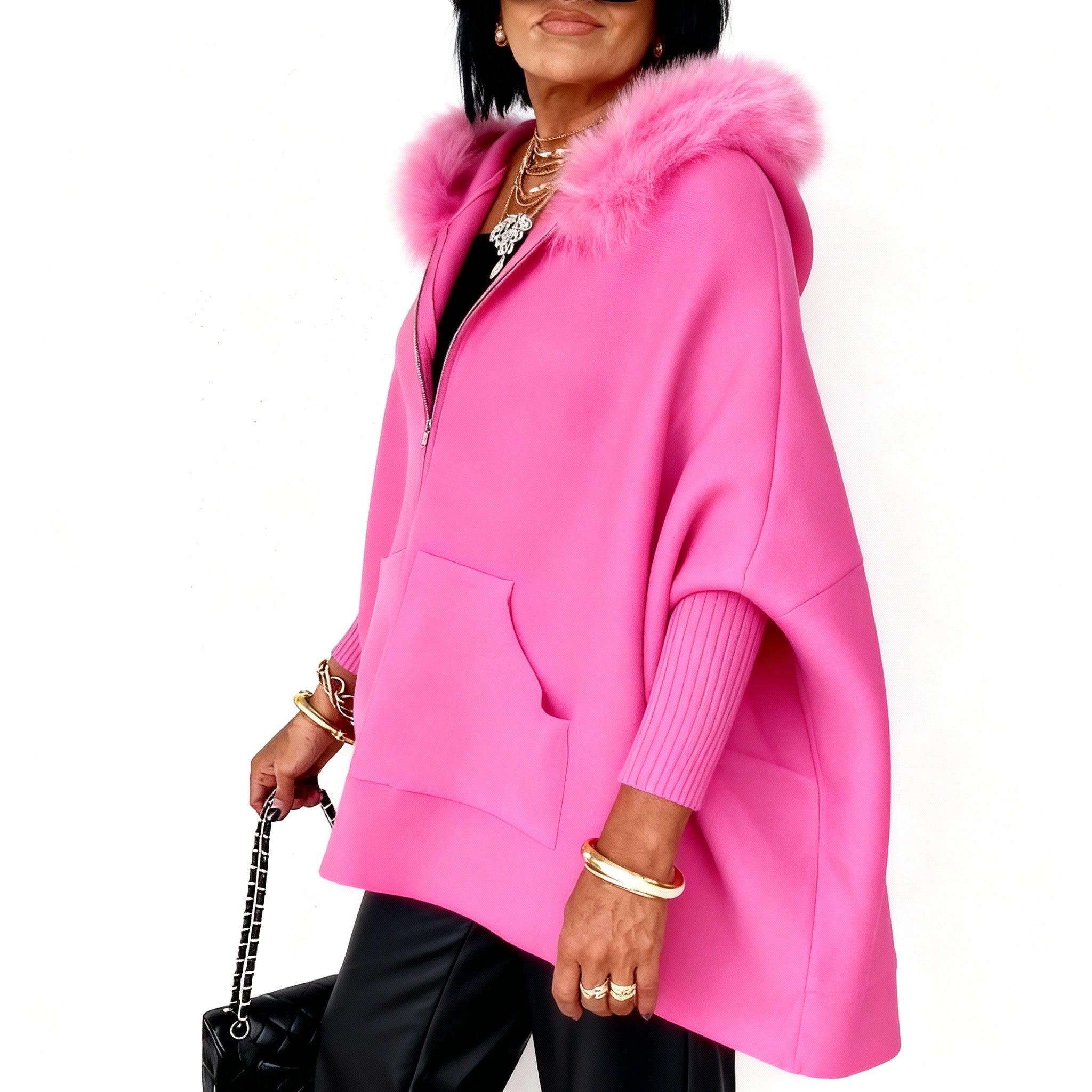 Klotylda | Luźny zimowy płaszcz z kapturem